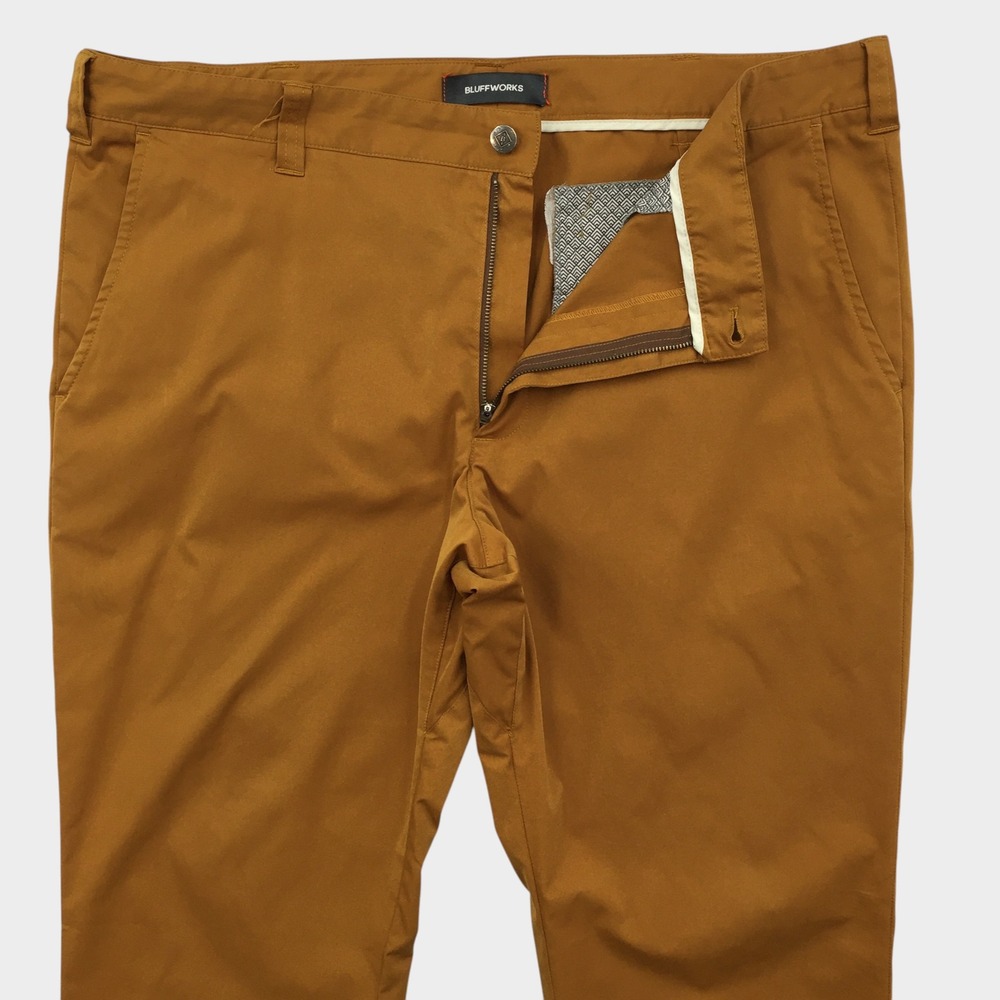 Bluffworks Chino Regular Fit Pants Mens 40x30 Brown Polyester Travel Trousers